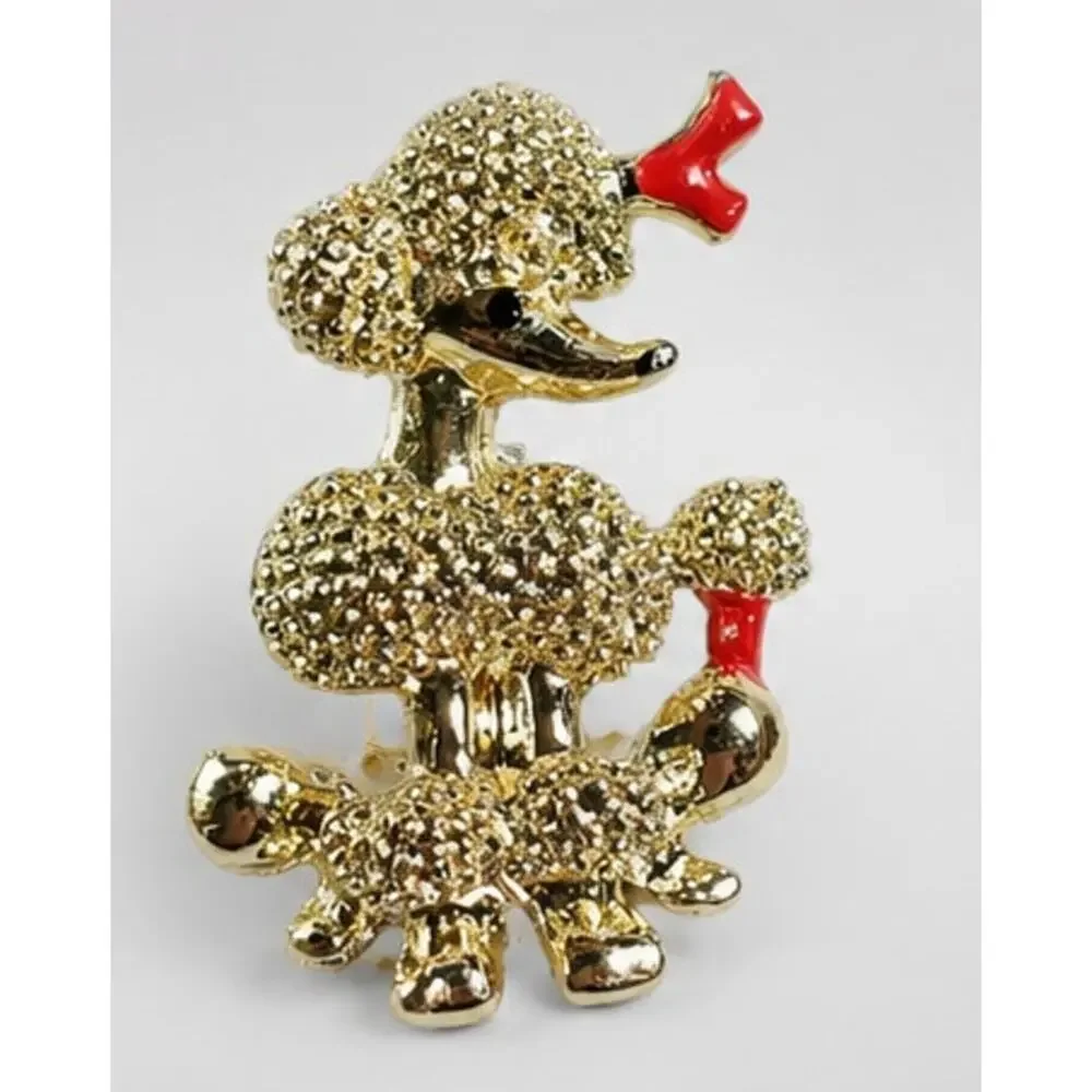 Vintage Poodle Dog Brooch Pin Textured Gold Tone‎ Enamel Poodle Lover ab1-